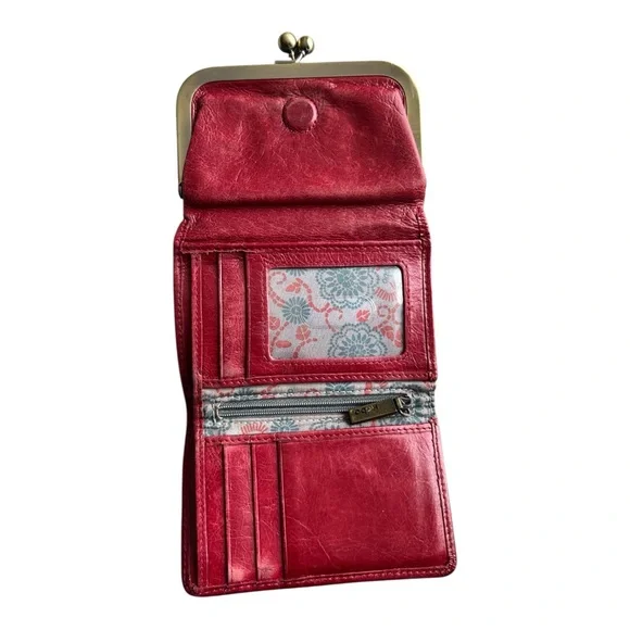 Vintage Red Hobo Leather kiss clasp wallet & card holder - Picture 3 of 8